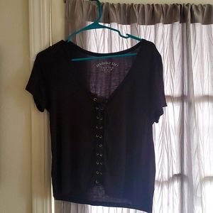 Black lace up shirt